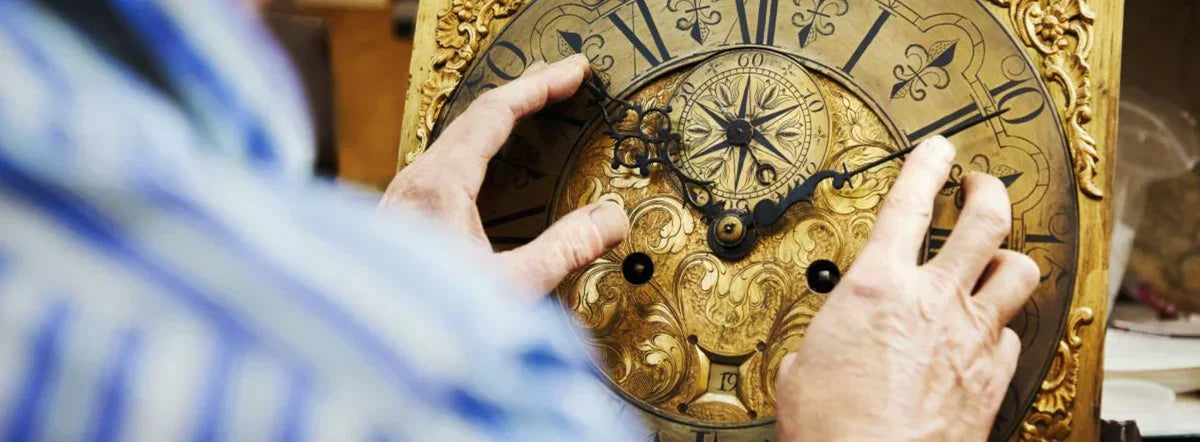 Ornate antique clock face on a wall, ideal for zegara ściennego repairs.