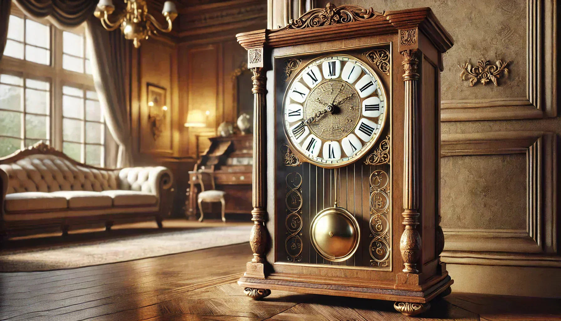 Ornate wooden grandfather clock, ideal if zegar wahadłowy requires regulation or adjustment