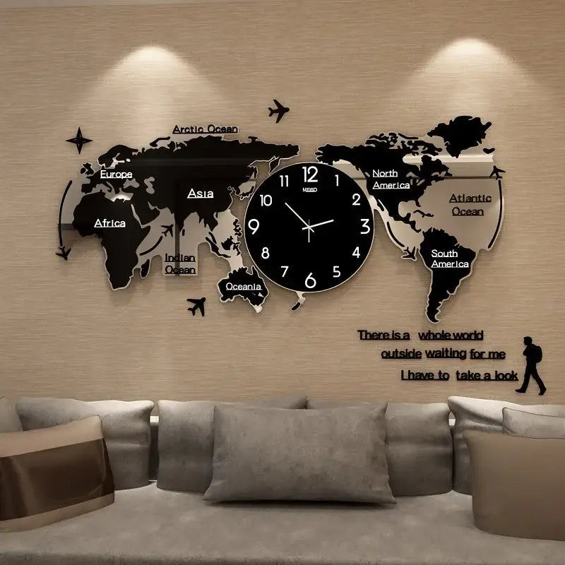 zegar ścienny mapa świata - Czarny / 60X30CM - Horloges murales