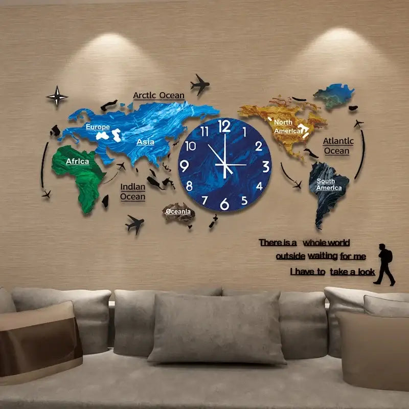 zegar ścienny mapa świata - Niebieski / 60X30CM - Horloges murales
