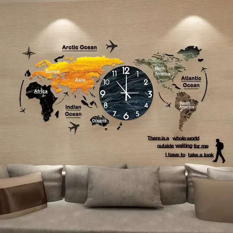 zegar ścienny mapa świata - Pomarańczowy / 60X30CM - Horloges murales