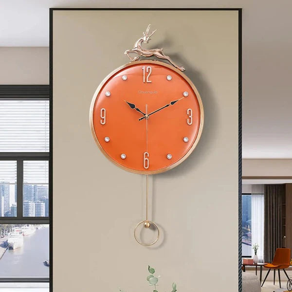 ZEGAR SCIENNY Z WAHADLEM NA BATERIE | ZUROMIN - Pomarańczowy bursztynowy - Horloges murales