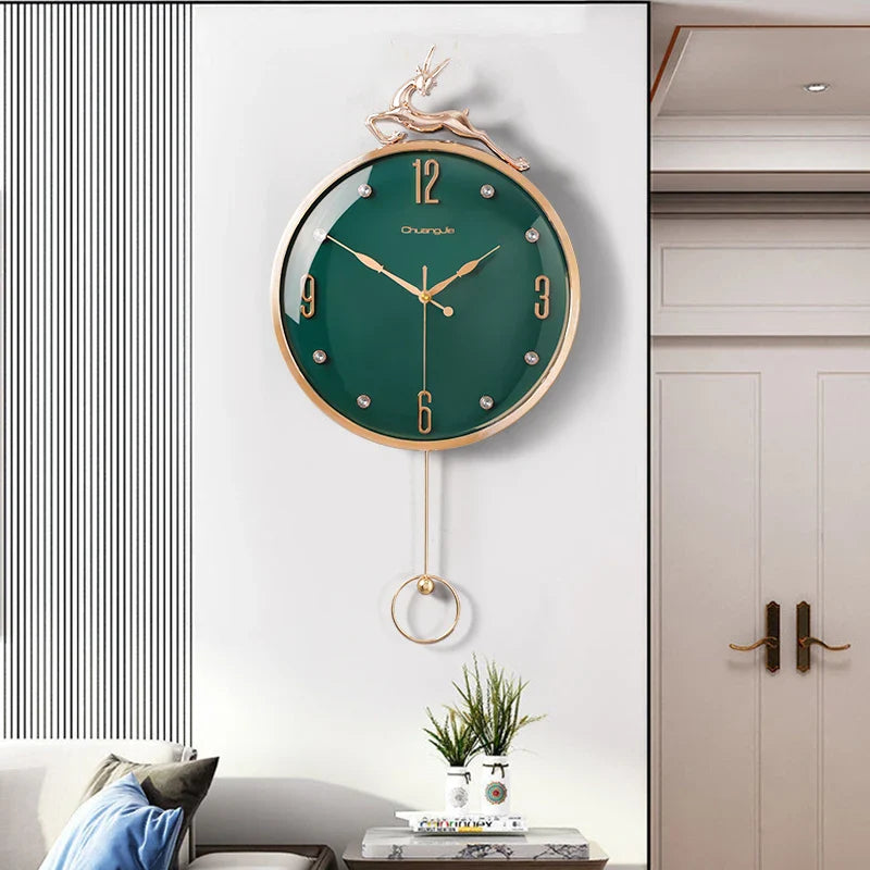 ZEGAR SCIENNY Z WAHADLEM NA BATERIE | ZUROMIN - Zielony szmaragdowy - Horloges murales